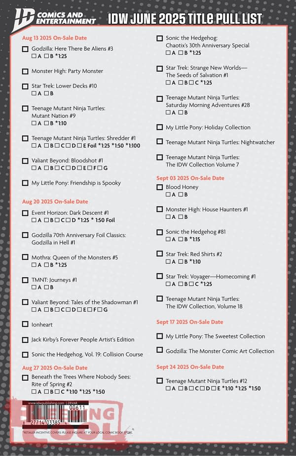 IDW August Full 2025 Solicits - Event Horizon, Valiant, Shredder, TMNT Journeys
