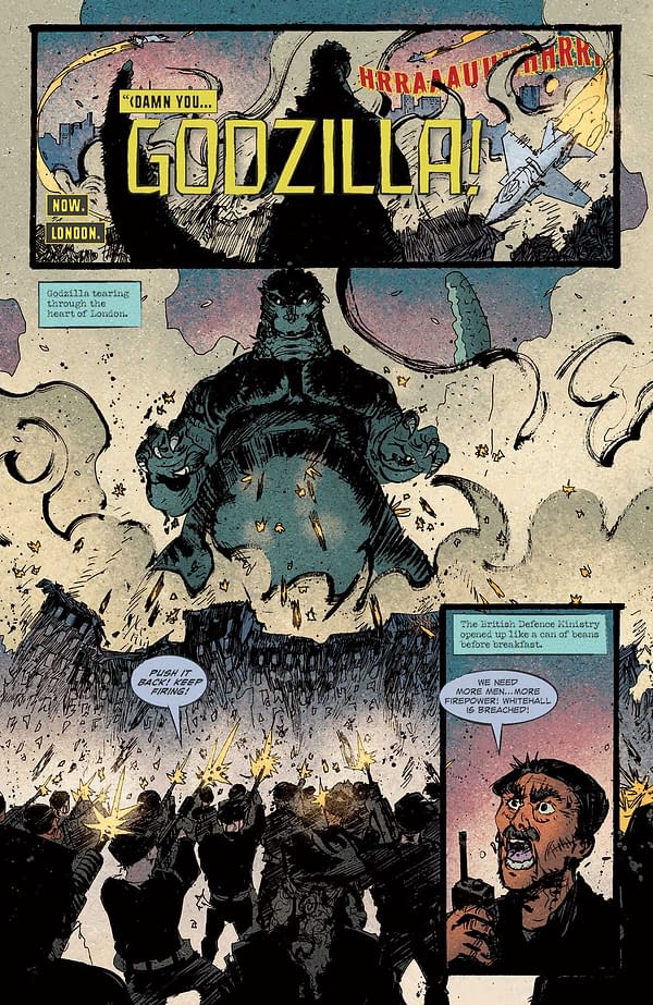 Interior preview page from GODZILLA HEIST #3 BOB EGGLETON COVER