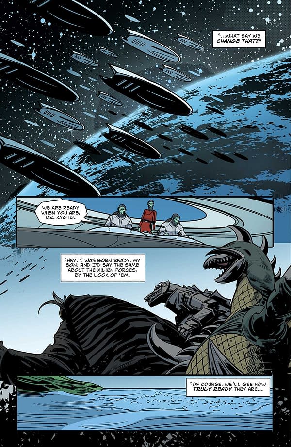 Interior preview page from GODZILLA: HERE THERE BE ALIENS #5 FERO PE COVER