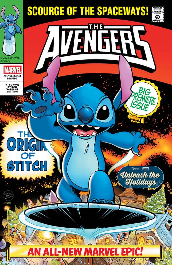 Cover image for AVENGERS #33 LUCIANO VECCHIO DISNEY STITCH UNLEASH THE HOLIDAYS VARIANT