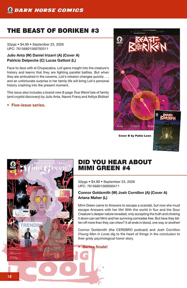 Dark Horse Comics September 2026 Full Solicits