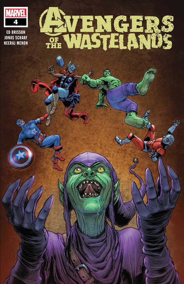 The cover of Avengers of the Wasteland #4 published by Marvel Comics with a creative team of Ed Brisson, Jonas Scharf, Neeraj Menon, and Cory Petit.