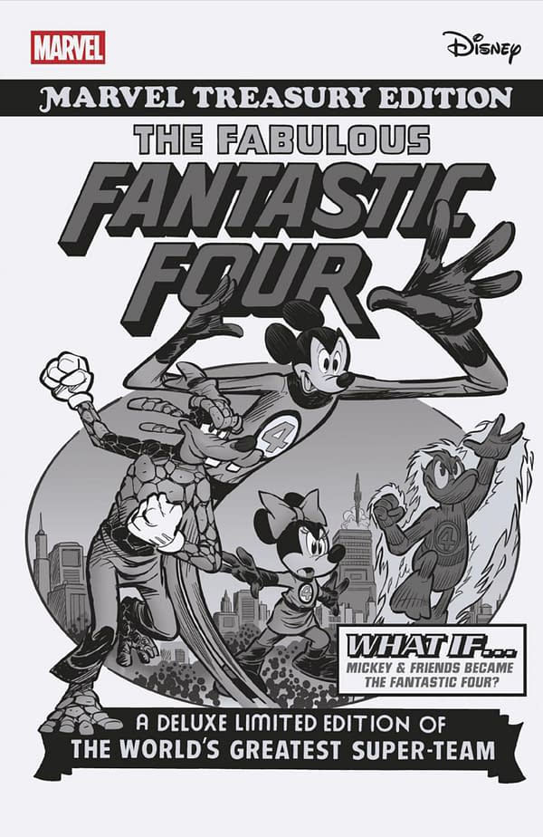 Cover image for FANTASTIC FOUR #2 ALESSANDRO PASTROVICCHIO BLACK AND WHITE DISNEY WHAT IF? FANTASTIC FOUR HOMAGE VARIANT