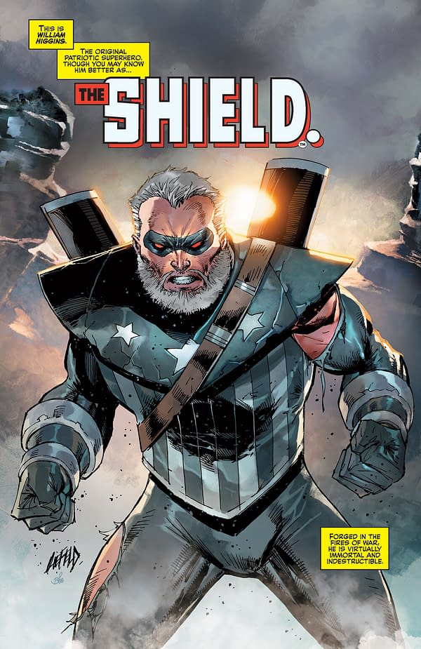 Interior art from The Mighty Crusaders: The Shield #1, by Rob Liefeld and David Gallaher, in stores June 30th from Archie Comics