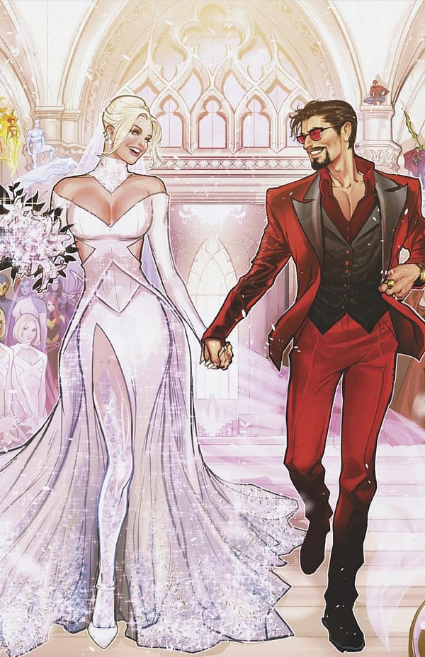 Cover image for INVINCIBLE IRON MAN 10 LUCAS WERNECK WEDDING CROSSOVER VIRGIN VARIANT [FALL]