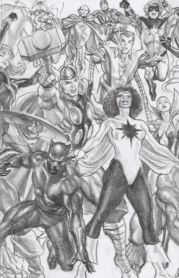 Cover image for AVENGERS INC. 1 ALEX ROSS VIRGIN SKETCH CONNECTING AVENGERS VARIANT PART C