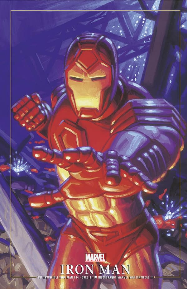 Cover image for INVINCIBLE IRON MAN 14 GREG AND TIM HILDEBRANDT IRON MAN MARVEL MASTERPIECES III VARIANT