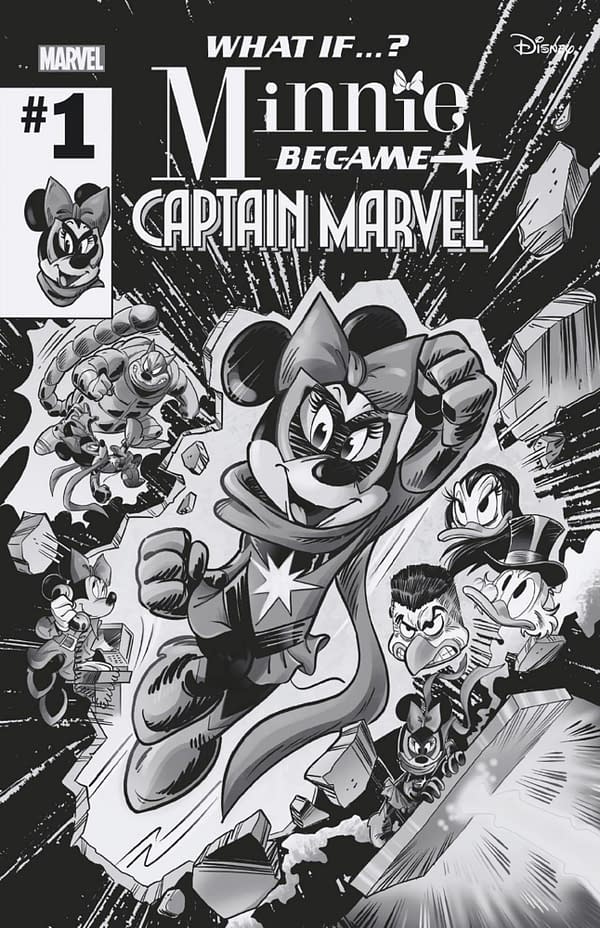 Cover image for MARVEL & DISNEY: WHAT IF...? MINNIE BECAME CAPTAIN MARVEL #1 GIADA PERISSONOTTO BLACK AND WHITE VARIANT