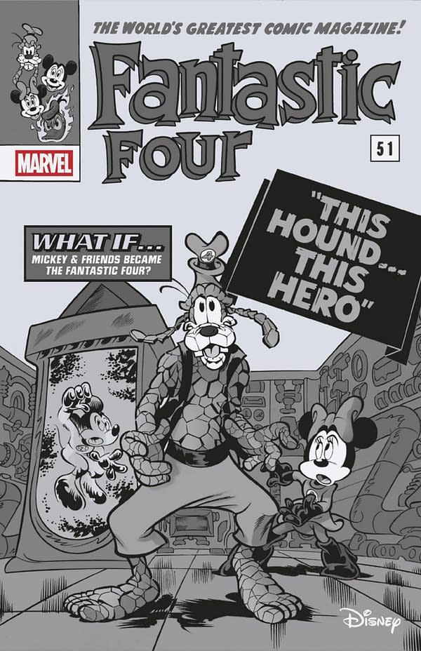 Cover image for FANTASTIC FOUR #29 PAOLO MOTTURA BLACK AND WHITE DISNEY WHAT IF? FANTASTIC FOUR HOMAGE VARIANT [DOOM]