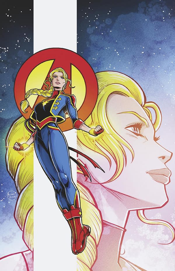 Cover image for AVENGERS #25 LUCIANO VECCHIO CAPTAIN MARVEL VIRGIN VARIANT [DOOM]