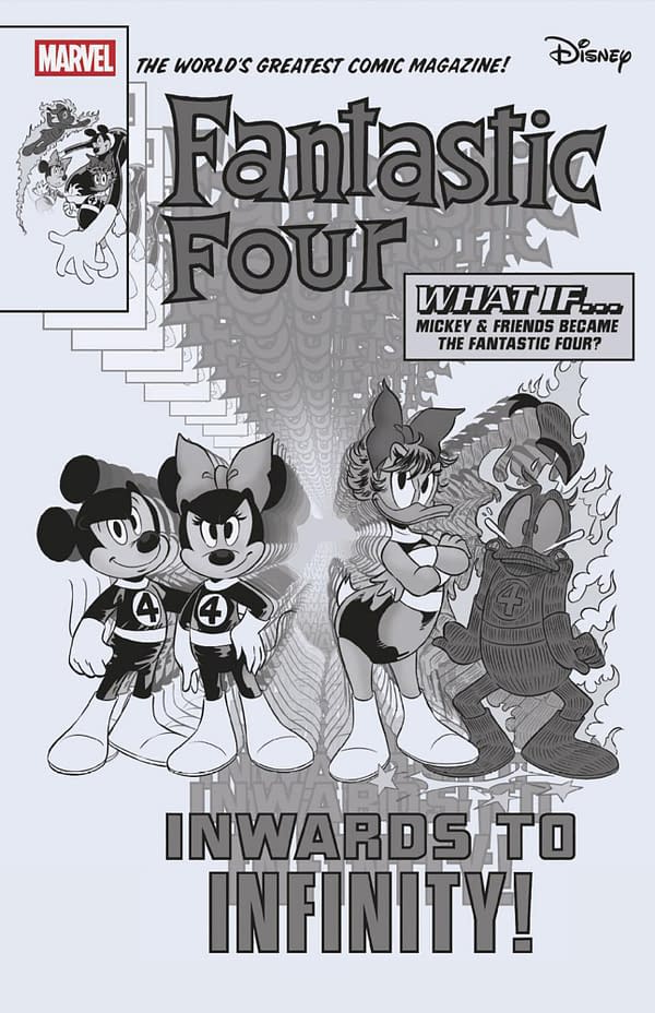 Cover image for FANTASTIC FOUR #33 GIULIA LOMURNO BLACK AND WHITE DISNEY WHAT IF? FANTASTIC FOUR HOMAGE VARIANT [DOOM]