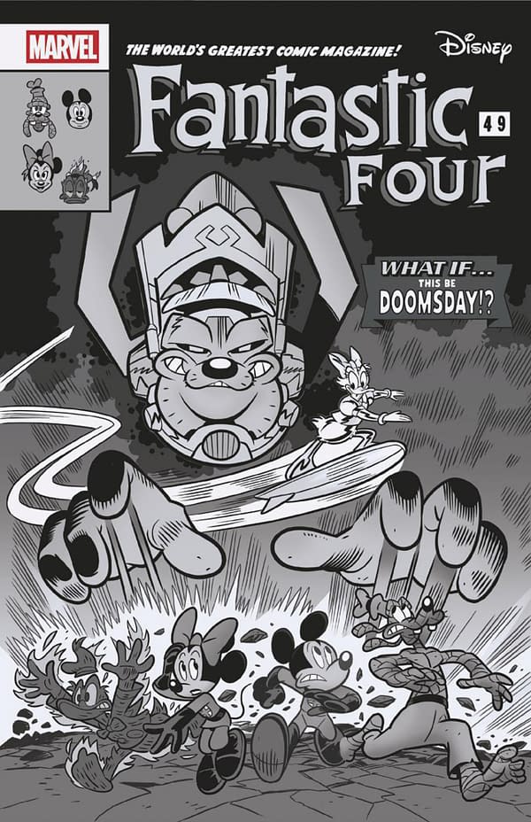 Cover image for FANTASTIC FOUR #1 LORENZO PASTROVICCHIO BLACK AND WHITE DISNEY WHAT IF? FANTASTIC FOUR HOMAGE VARIANT