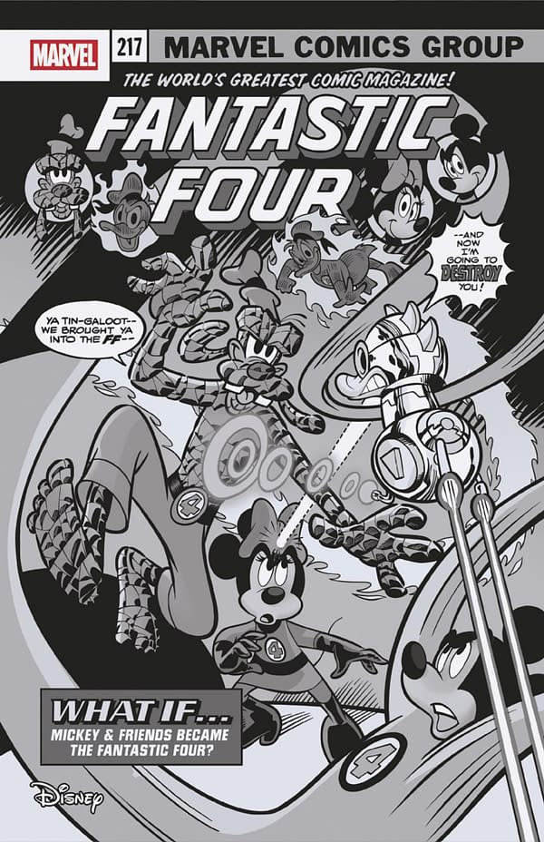 Cover image for FANTASTIC FOUR #5 MARCO PALAZZI BLACK AND WHITE DISNEY WHAT IF? FANTASTIC FOUR HOMAGE VARIANT