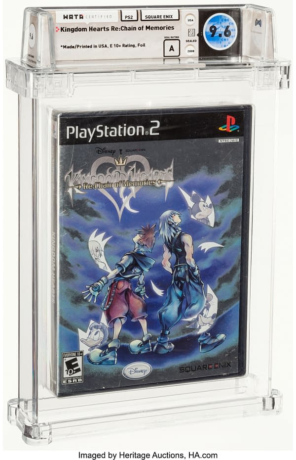 The front face of the graded case for Kingdom Hearts: Re: Chain of Memories, a game for the Sony PlayStation 2. Currently available at auction on Heritage Auctions' website.