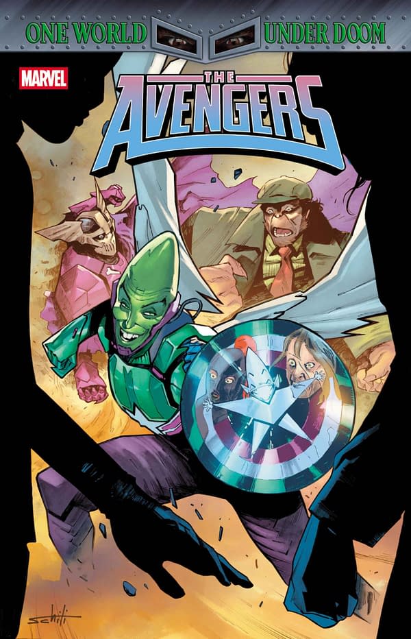 Cover image for AVENGERS #26 VALERIO SCHITI IMPOSSIBLE MAN POP-UP VARIANT [DOOM]