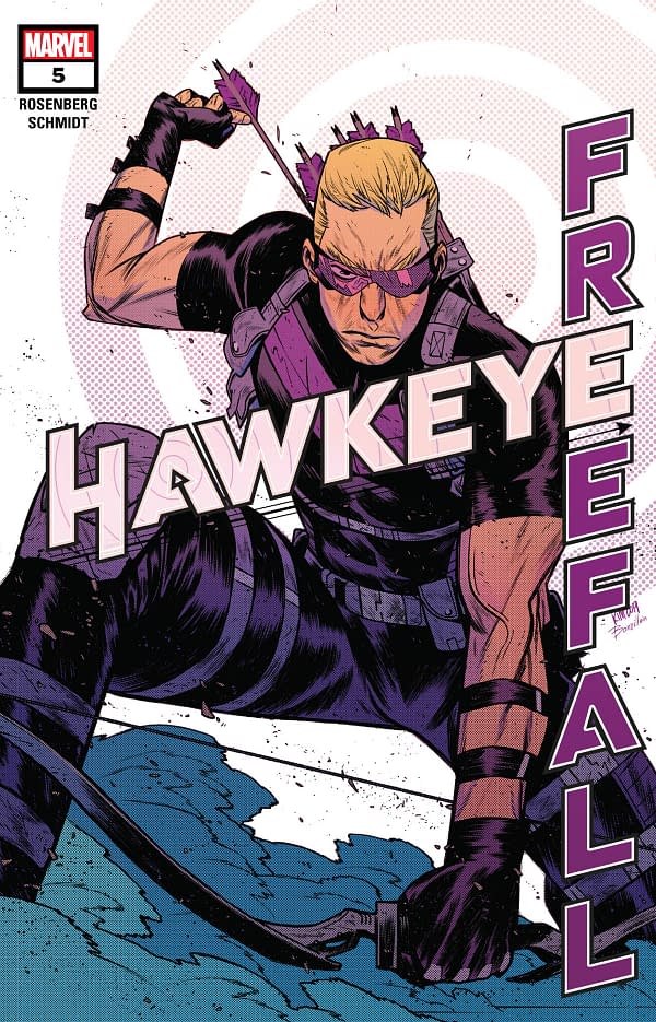The cover of Hawkeye: Freefall #5 published by Marvel Comics with the creative team of Matthew Rosenberg, Otto Schmidt, and Joe Sabino.