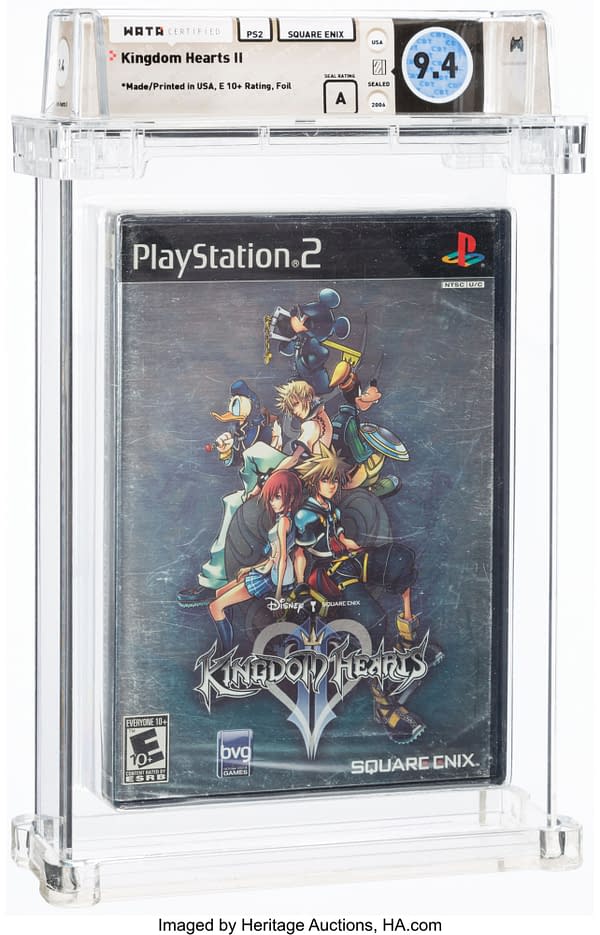The front face of the graded copy of Kingdom Hearts 2 for the PS2 console. Currently available at auction on Heritage Auctions' website.