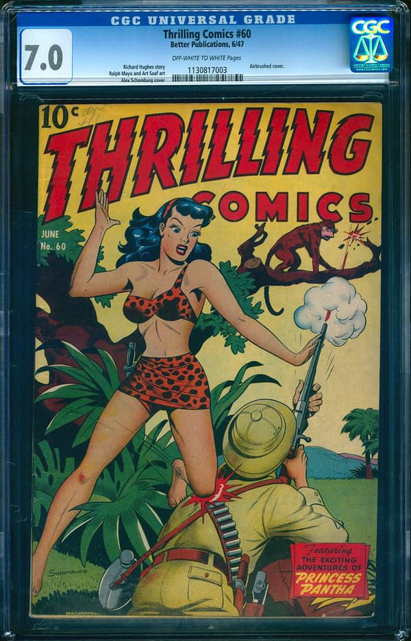 The copy of Thrilling Comics #60 that is up for auction on ComicConnect. Image Credit: ComicConnect