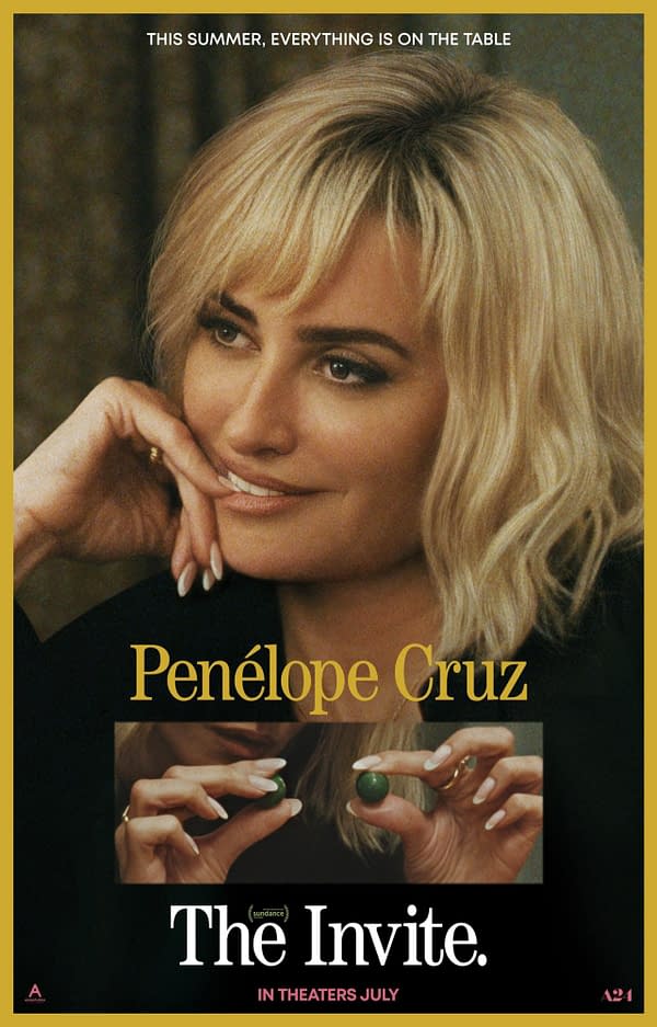 Movie poster for The Invite featuring Penélope Cruz, with a close-up portrait and the tagline "This summer, everything is on the table."
