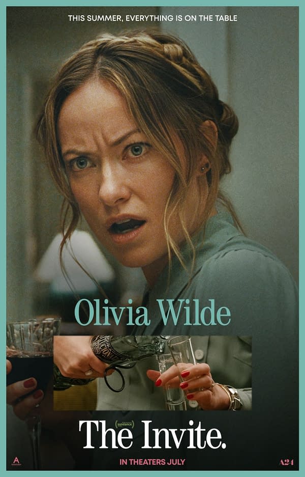Movie poster for The Invite featuring Olivia Wilde, with a tense close-up of a woman and the tagline