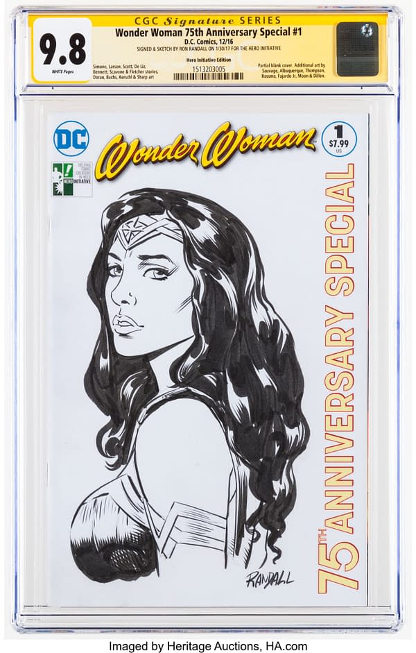 Ron Randall Wonder Woman 75th Anniversary Special #1 Hero Initiative Edition Sketch Cover Original Art Signature Series. Credit: Heritage Auctions