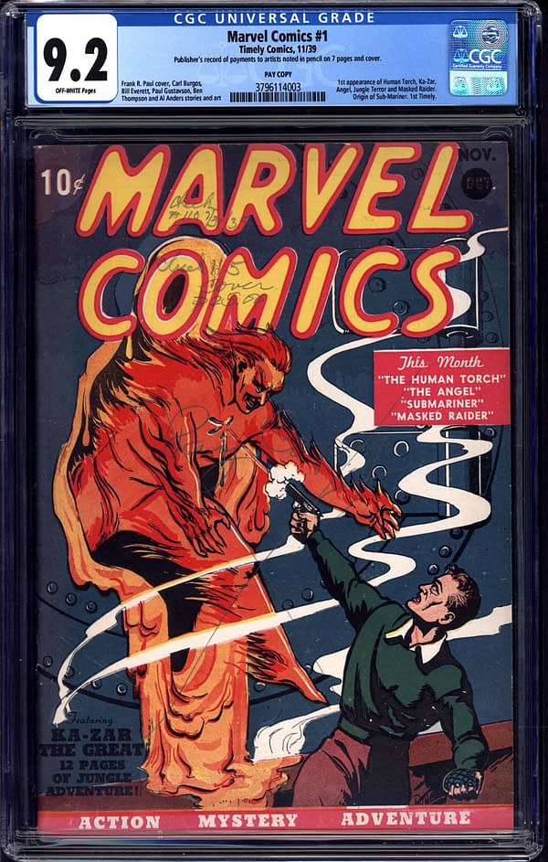 Marvel Comics #1 Pay Copy (Marvel 1939).