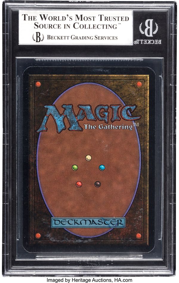 The back face of the 9-grade Black Lotus from Magic: The Gathering's Limited Edition Alpha set. Currently available at auction on Heritage Auctions' website.