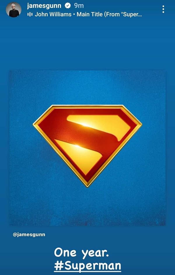 Superman: James Gunn Posts "S" Logo Look, Marks 1 Year Until Premiere