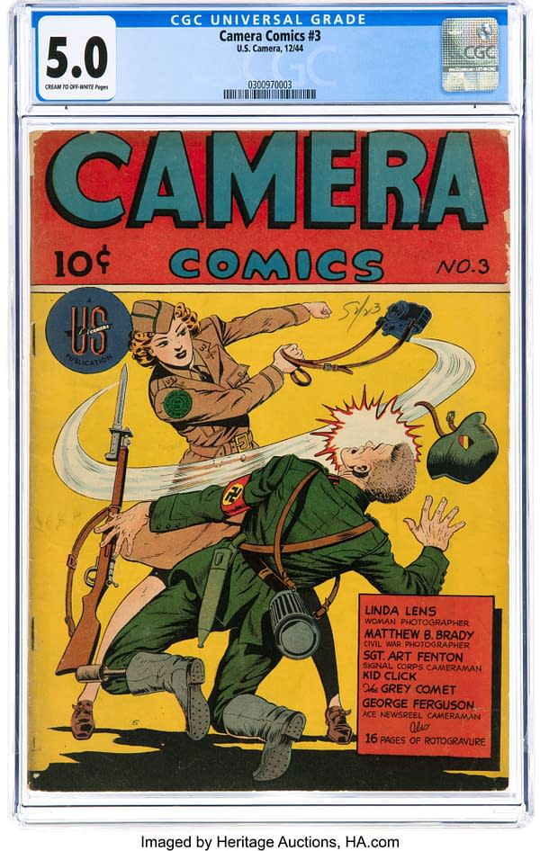 Margaret Bourke-White inspires Linda Lens in Camera Comics #3 (U. S. Camera Publishing Corp., 1944)