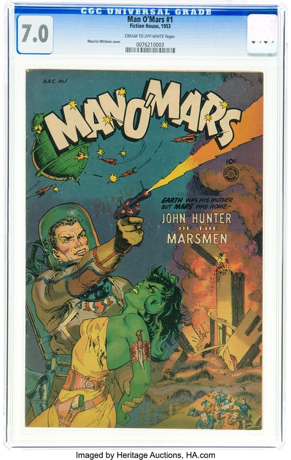Man O' Mars #1 (Fiction House, 1953) cover by Maurice Whitman.