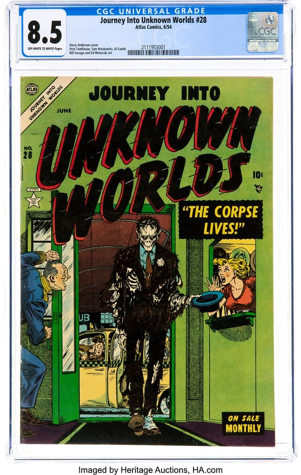 Journey Into Unknown Worlds #28 (Atlas, 1954) featuring Harry Anderson zombie cover.