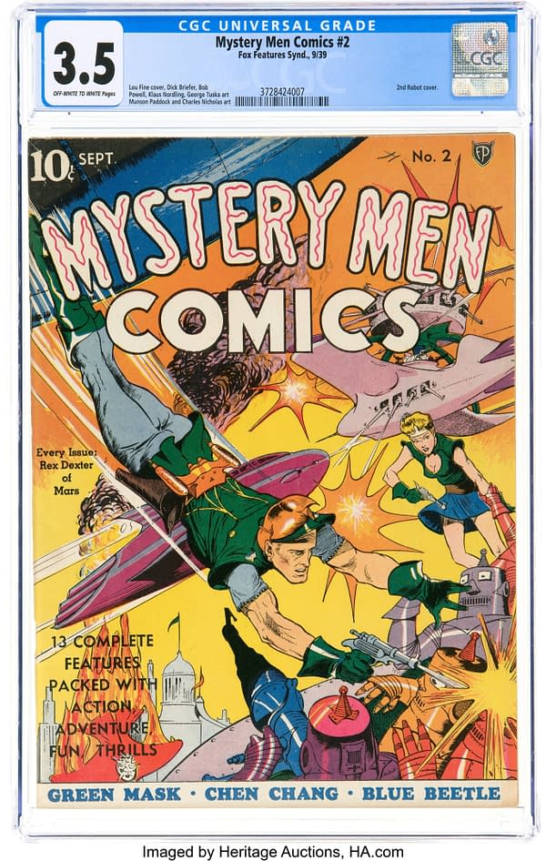 Mystery Men Comics #2 (Fox, 1939) featuring Rex Dexter, cover by Lou Fine.