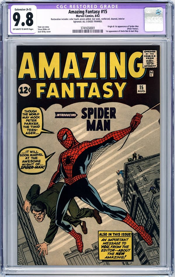 Restored Amazing Fantasy #15 CGC 9.8 Spider-Man Up For Auction