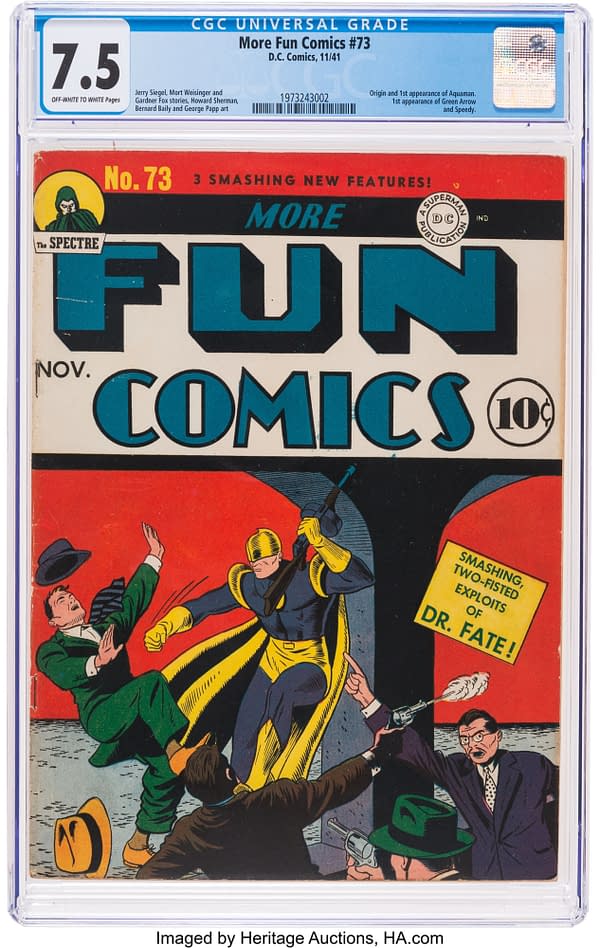 More Fun Comics  #73, the first appearance of Green Arrow and Aquaman, DC Comics 1941.
