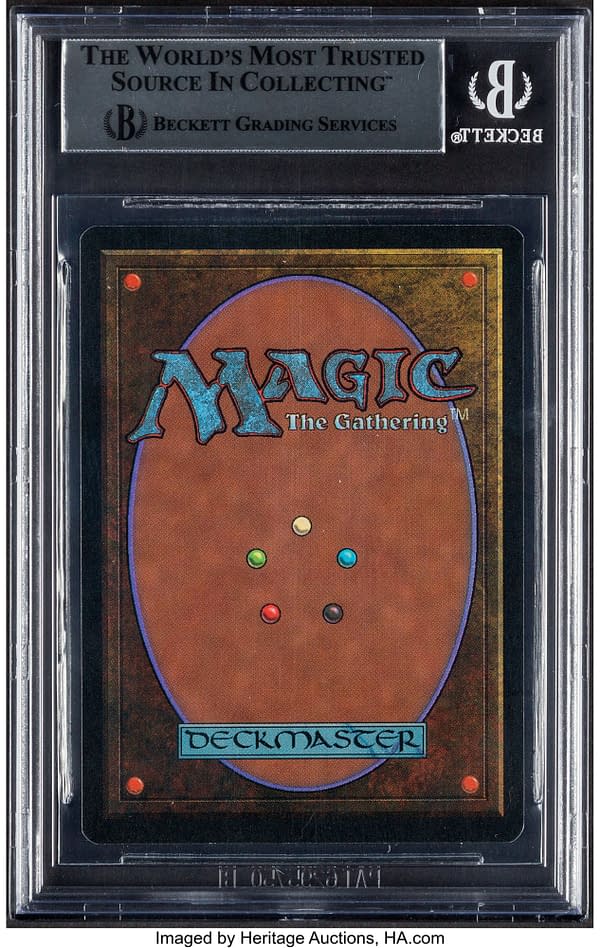 The back face of the graded copy of Chains of Mephistopheles, a card from Legends, an expansion set for Magic: The Gathering. Currently available at auction on Heritage Auctions' website.