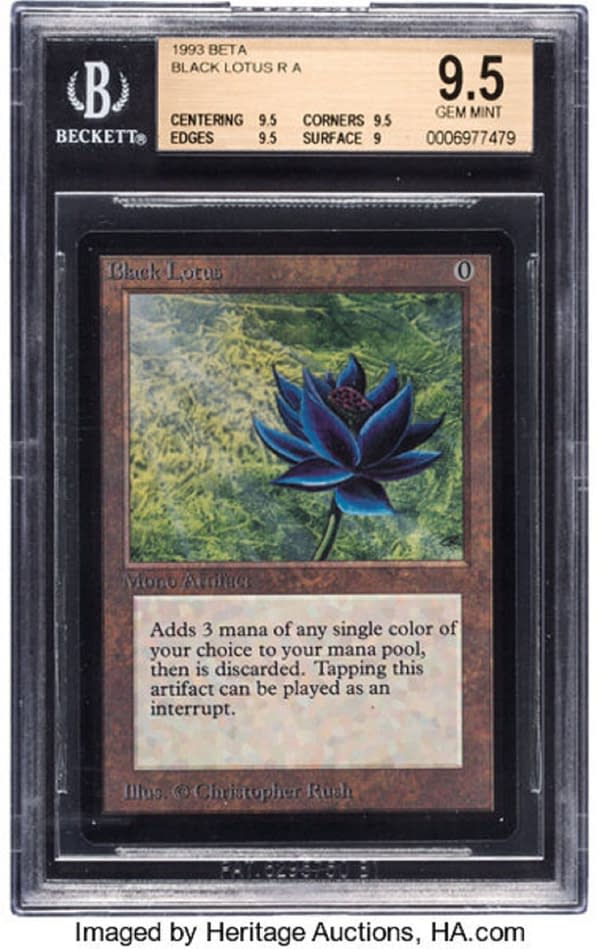 The grade-9.5 Beta Black Lotus (as graded by Beckett) from Magic: The Gathering, up for auction at Heritage Auctions right now!
