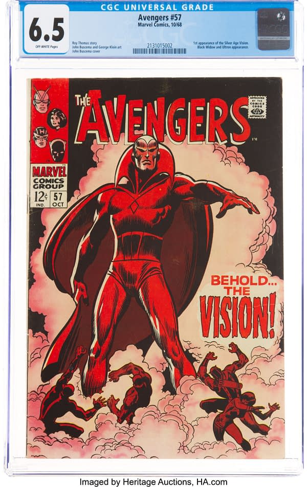 The Avengers #57 (Marvel, 1968), first appearance of The Vision, cover by John Buscema.