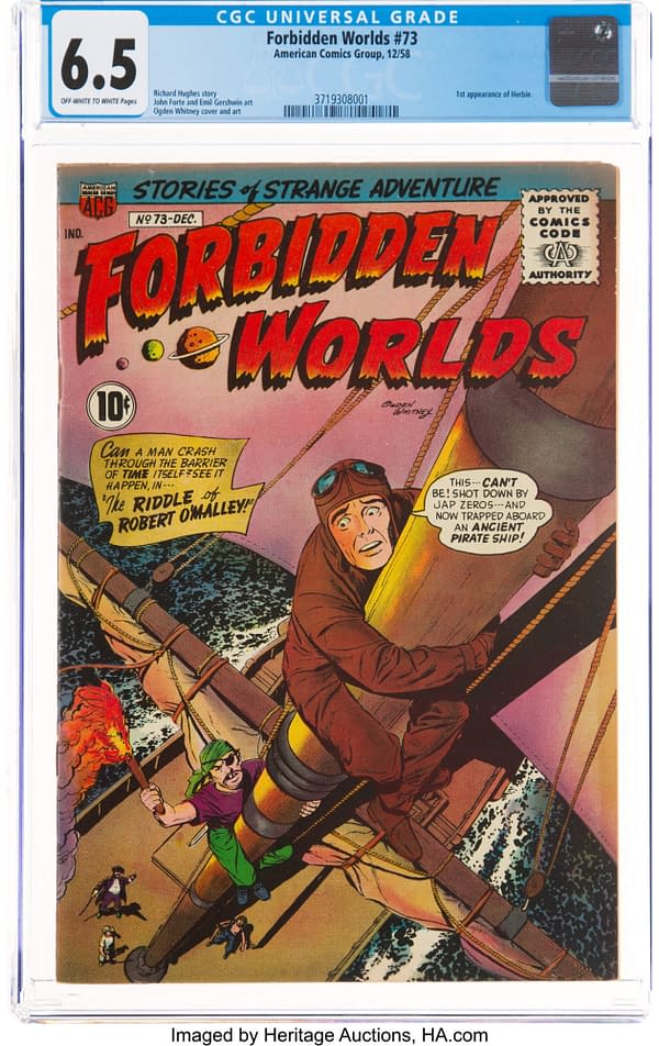 Forbidden Worlds #73 CGC 6.5 cover by Ogden Whitney, first appearance of Herbie, 1958 ACG.
