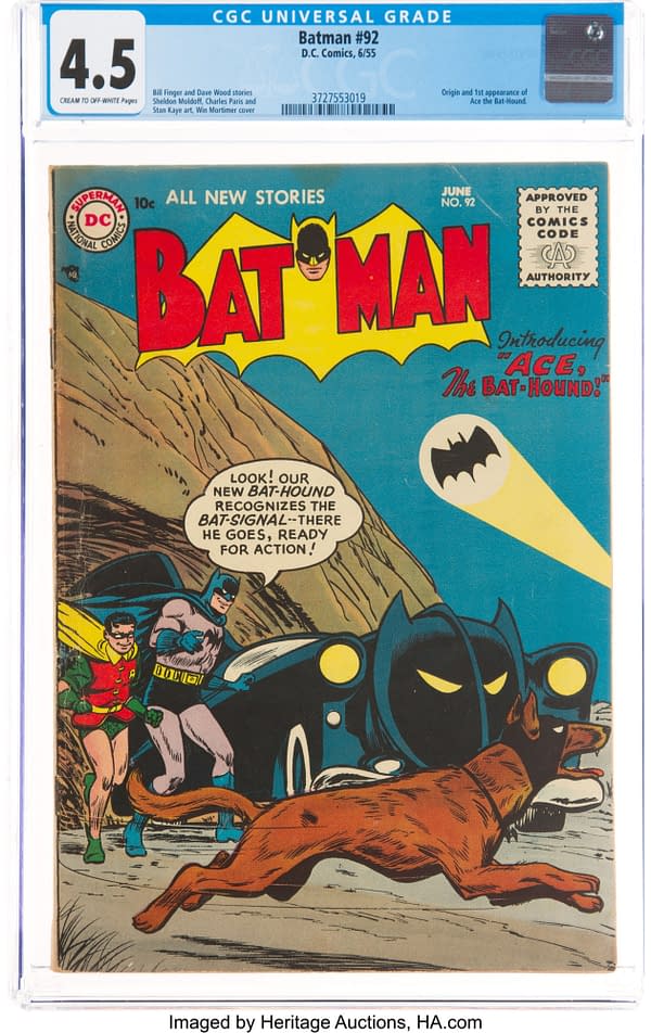 Ace the Bathound cover by Win Mortimer for Batman #92, DC Comics 1955.