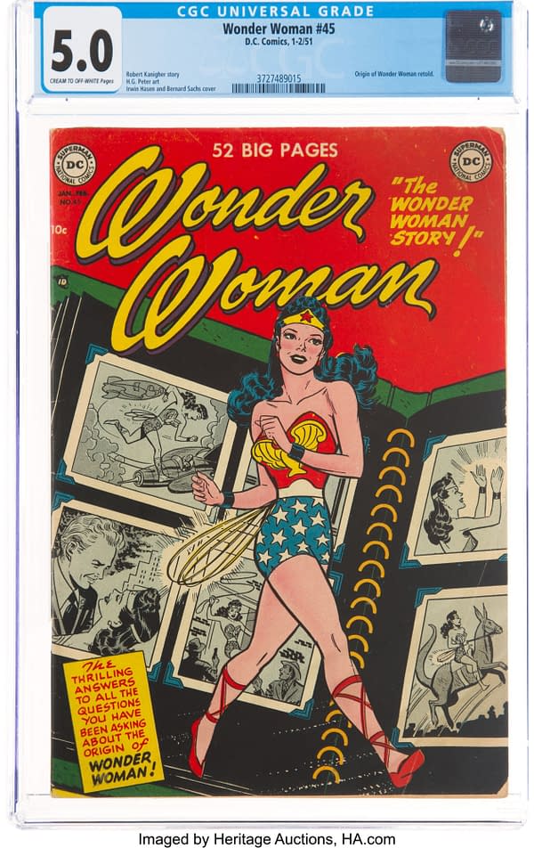 Wonder Woman #45 cover by Irwin Hasen, DC Comics 1951.