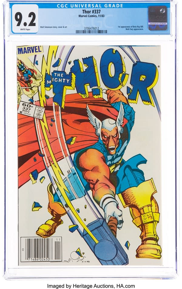 Front cover of Marvel's Thor #337, featuring the very first appearance of Beta Ray Bill. Credit: Heritage Auctions