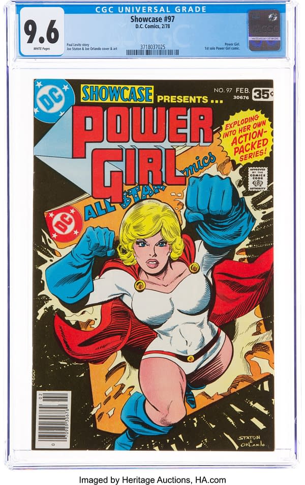 Back cover of DC Comics' Showcase #97 featuring the first-ever solo Power Girl story. Credit: Heritage Auctions