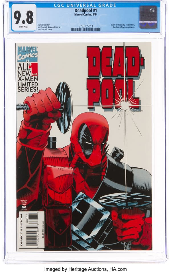 Cover of Marvel's Deadpool #1, CCG slabbed and graded 9.8, now available to bid on. Credit: Heritage