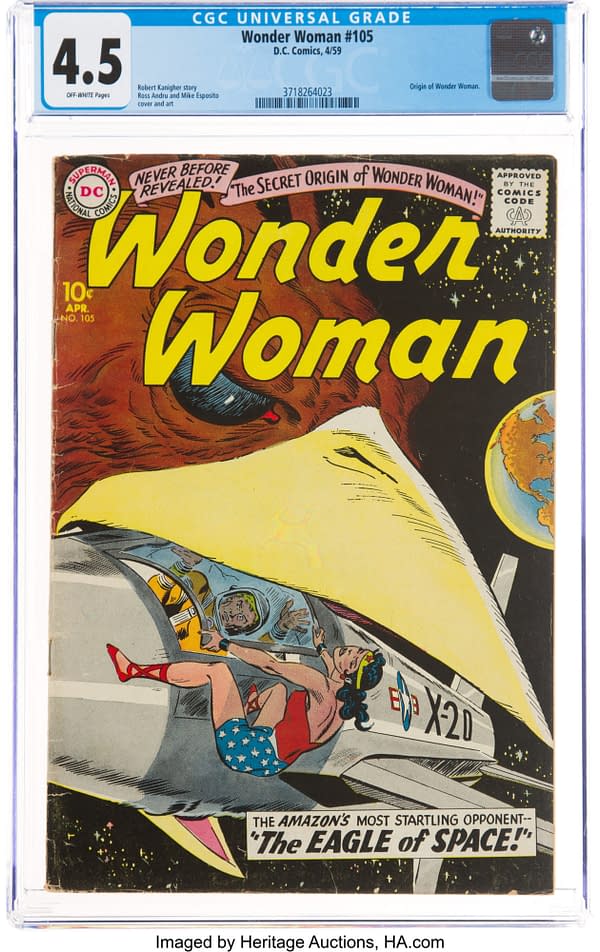 Wonder Woman #105 written by Robert Kanigher, penciled by Ross Andru, and inked by Mike Esposito, DC Comics 1959.