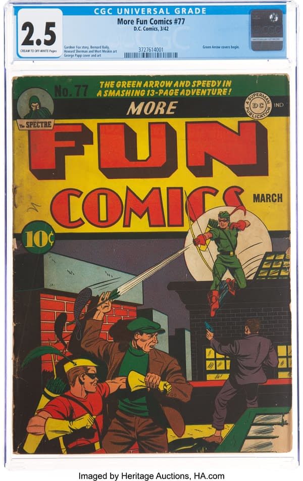 More Fun Comics #77 (DC, 1942) featuring the first Green Arrow cover by George Papp.