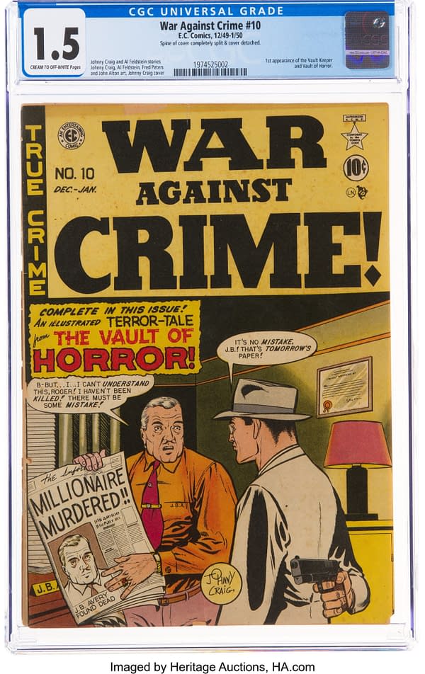 War Against Crime #10(EC, 1949) featuring the first appearances of the Vault of Horror and the Vault Keeper.