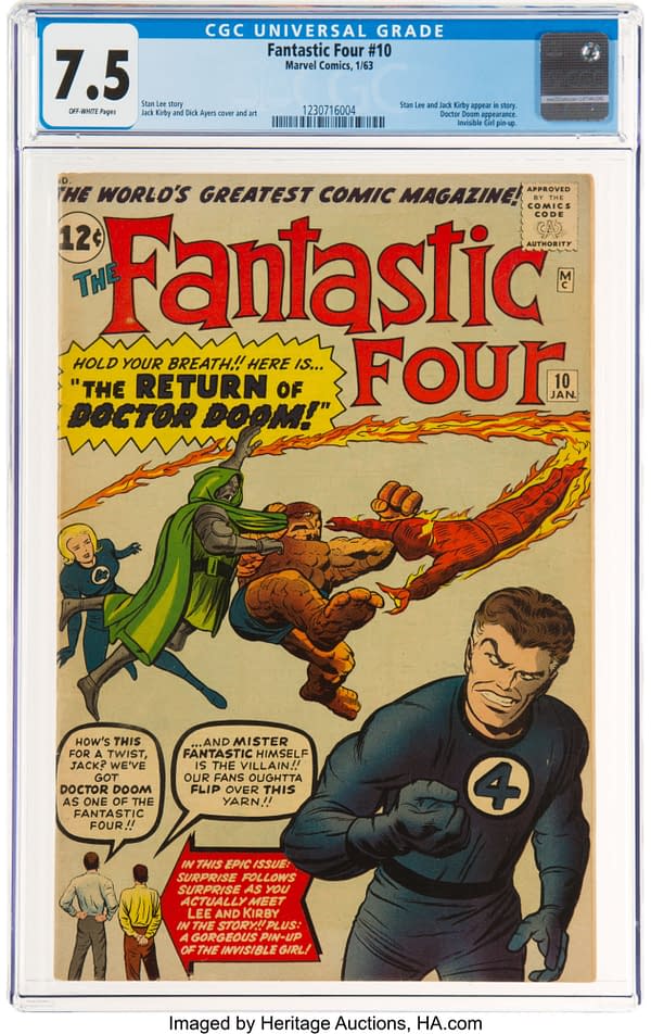 Fantastic Four #10 (Marvel, 1963) with Jack Kirby and Stan Lee on the cover.