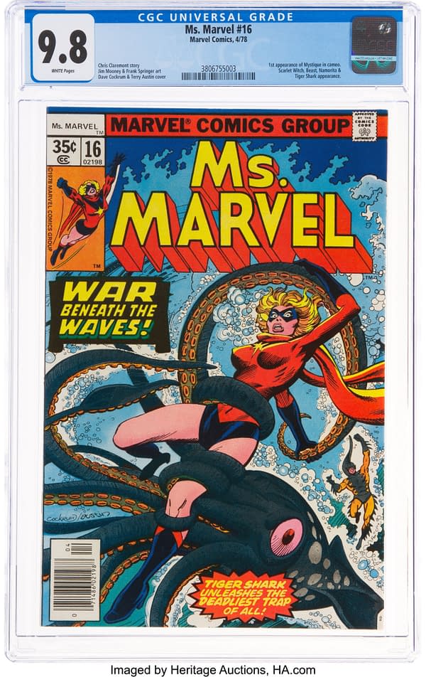 Ms. Marvel #16 featuring the first appearance of Mystique (Marvel, 1978).