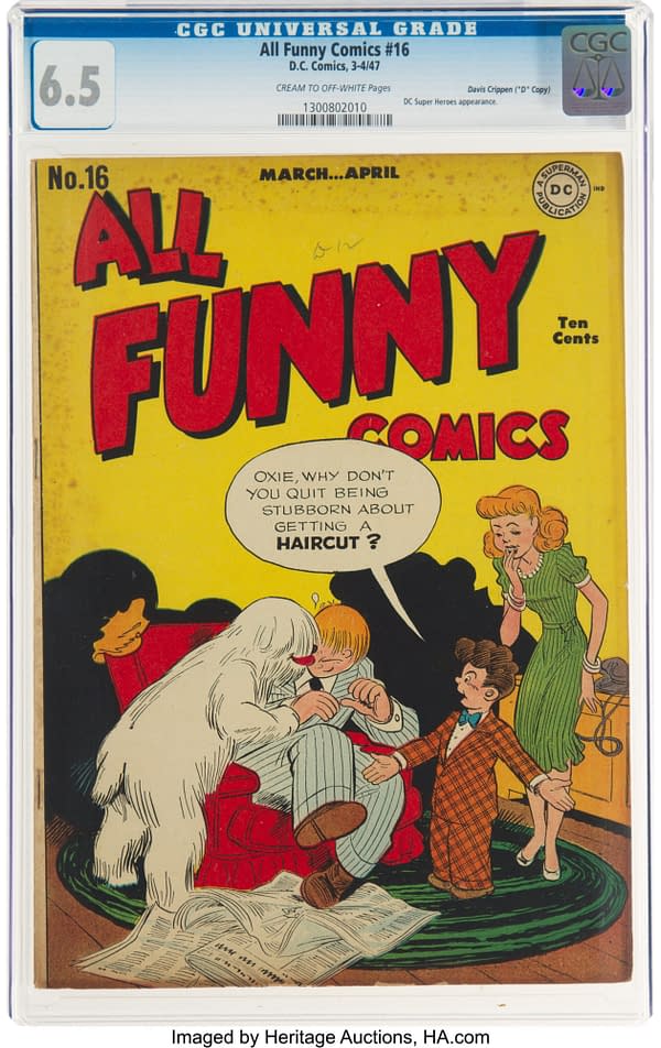 All Funny Comics #16 (DC, 1947) featuring Superman, Batman, Robin, Green Lantern, and Vigilante, sort of.