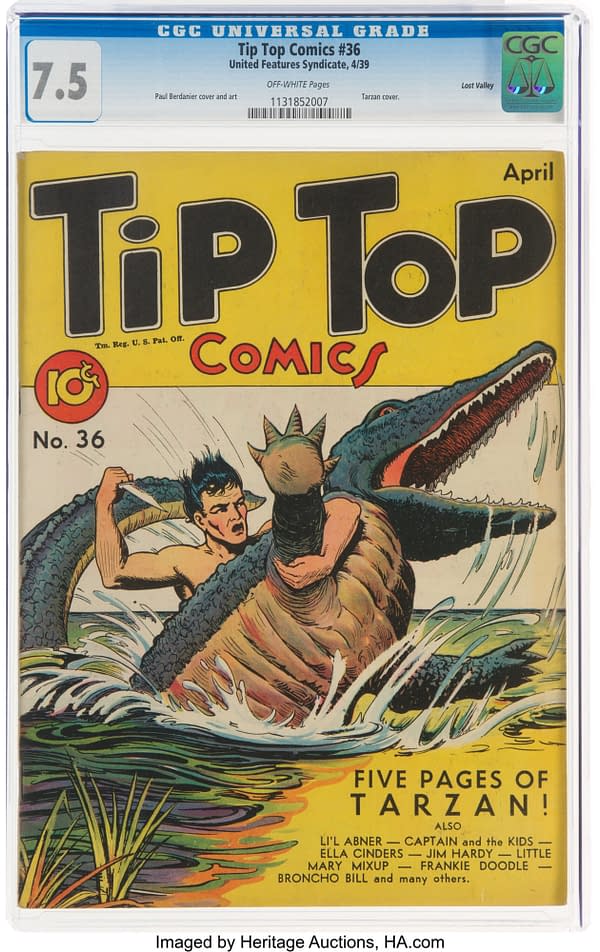 Tip Top Comics #36 (United Features Syndicate, 1939) featuring Tarzan cover by Paul Berdanier, and including Harvey Kurtzman's first published comics work.